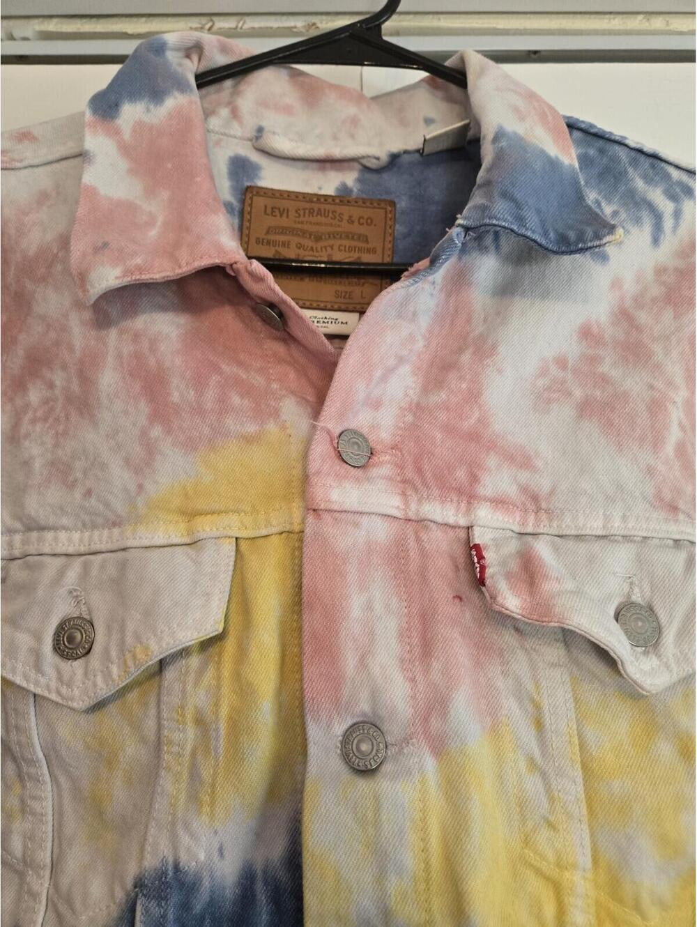 Levi's Mens Denim Jacket  White Tie Dye Button-Up Trucker Premium Vintage Fit - Picture 2 of 5